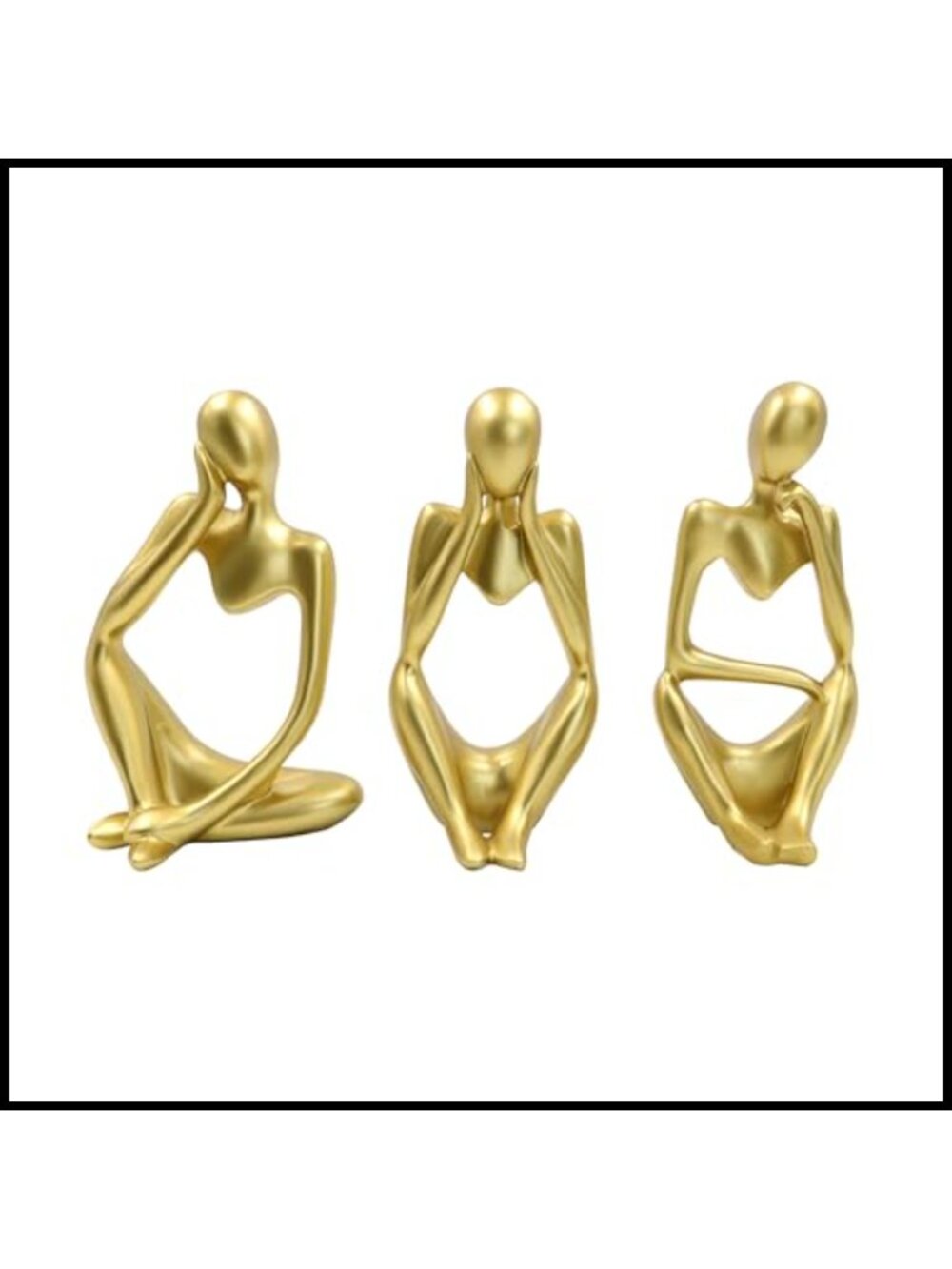3 Piece Thinker Statue Set Resin Sculptures Home Decor Shelf Office